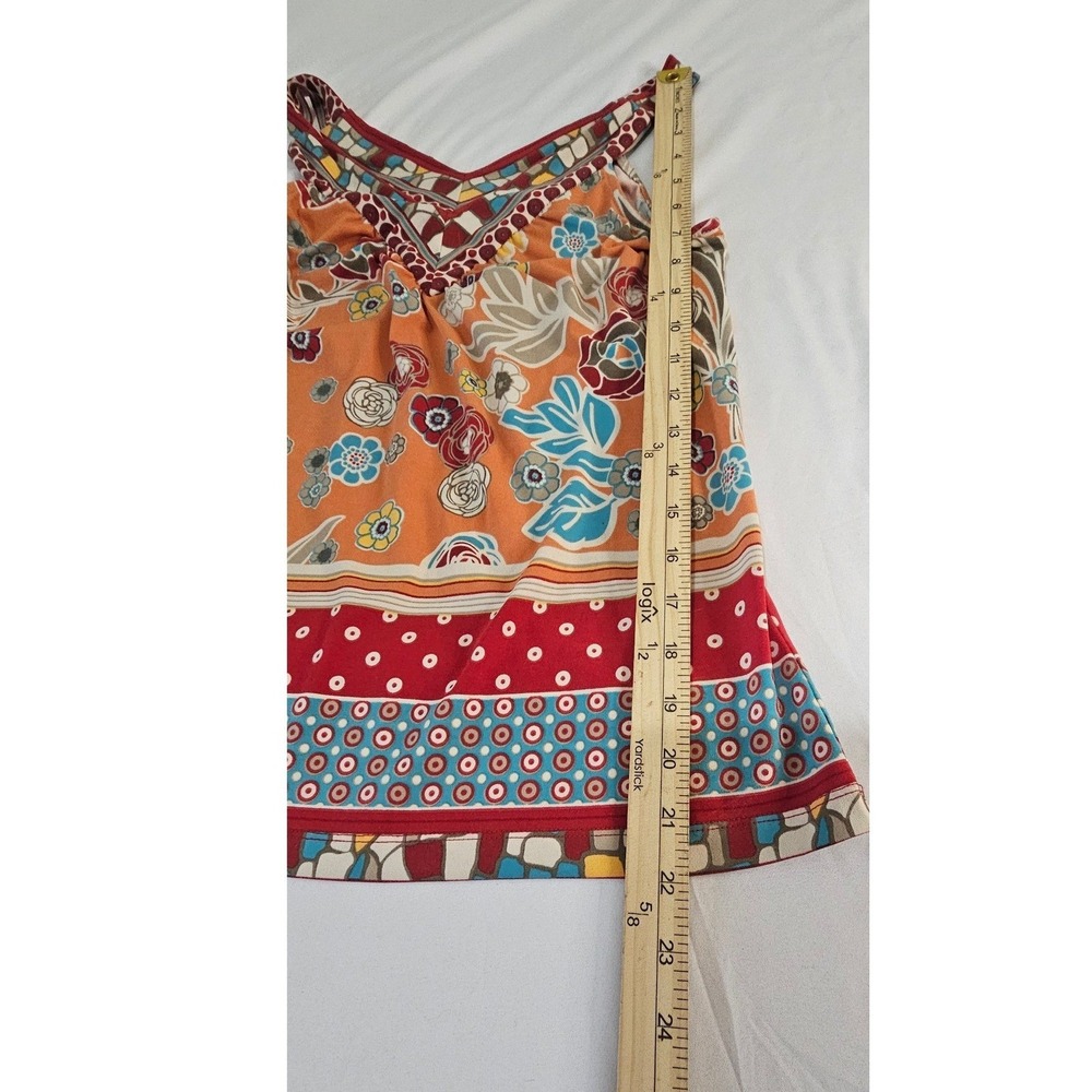 Trulli Womens XS Orange Floral Boho Geometric V-Neck Sleeveless Tank Top Summer - Picture 4 of 4
